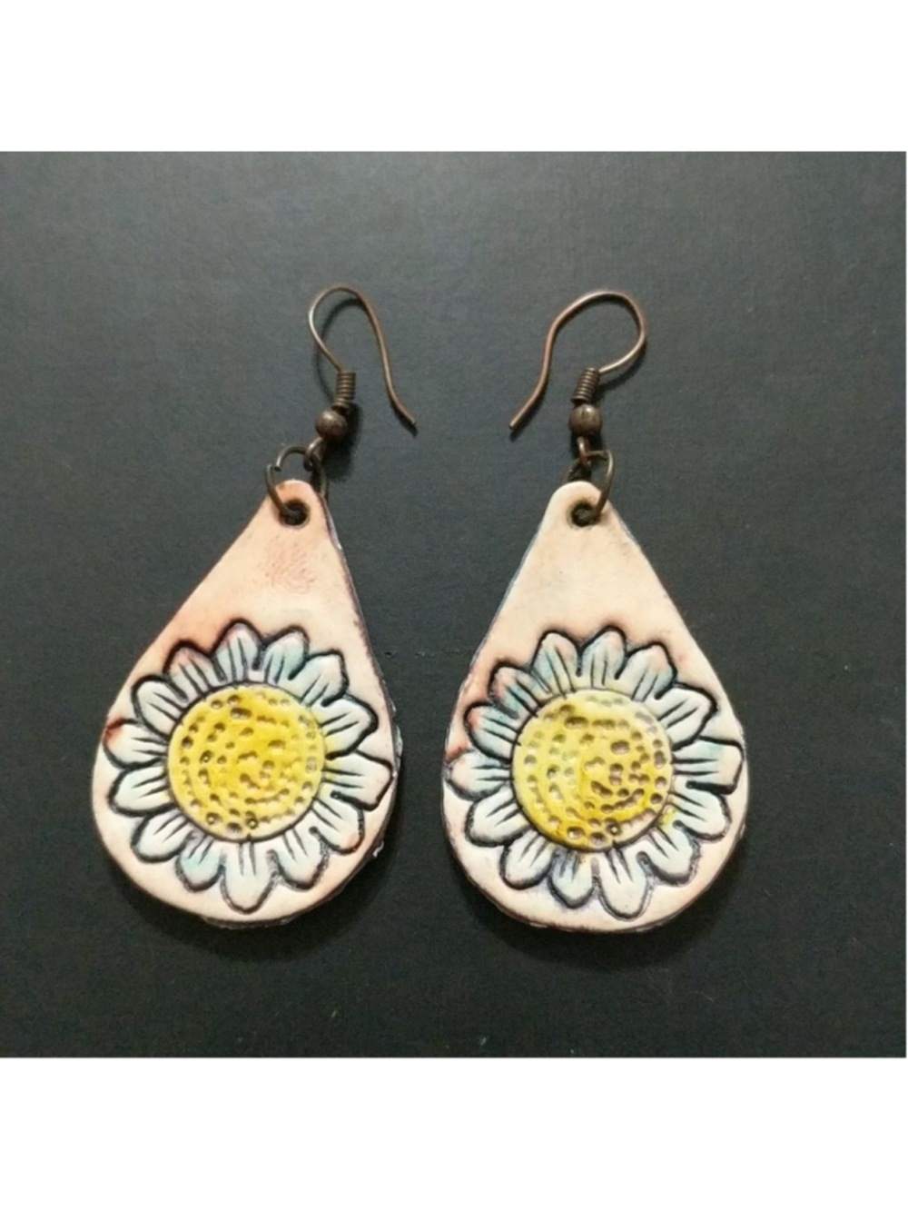 Ceramic Blue Yellow Flower Daisy Teardrop Statement Earrings